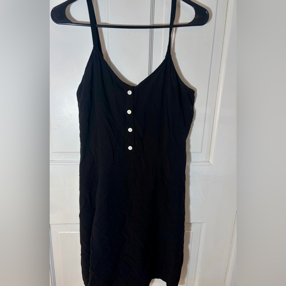 Gap Black Button Front Mini Dress Smocked Back Spaghetti Strap Size S